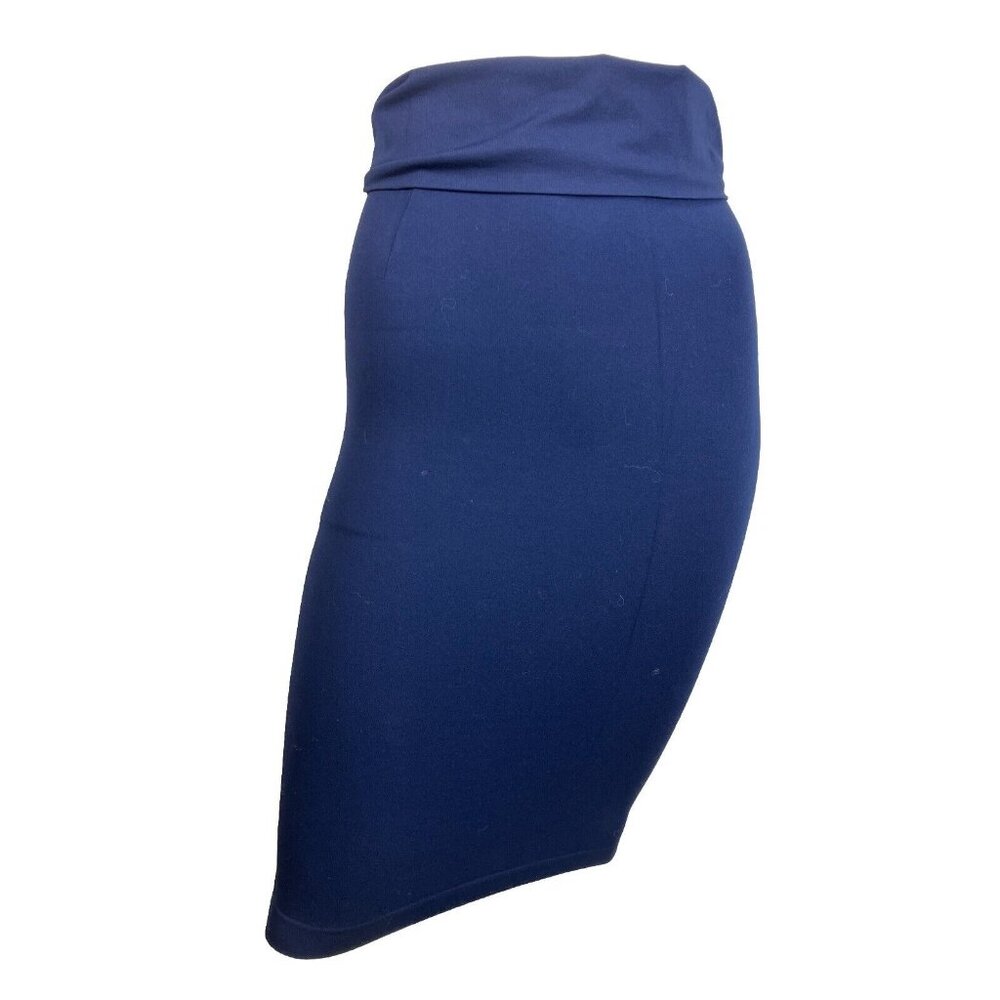 XS Wolford fold over high waisted navy pencil skirt stretch